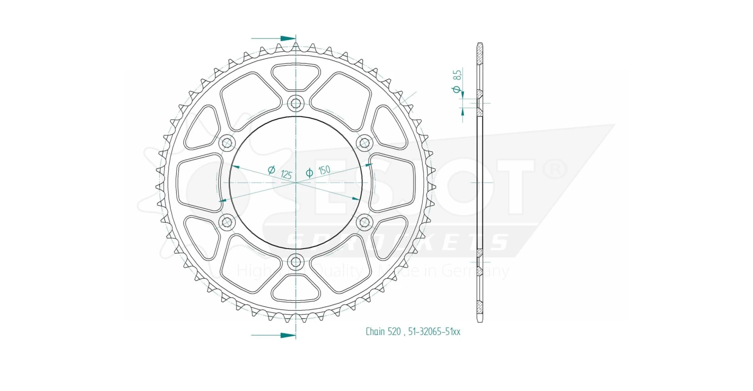 Esjot Tandwiel Achter Alu 51T - 520 Oranje